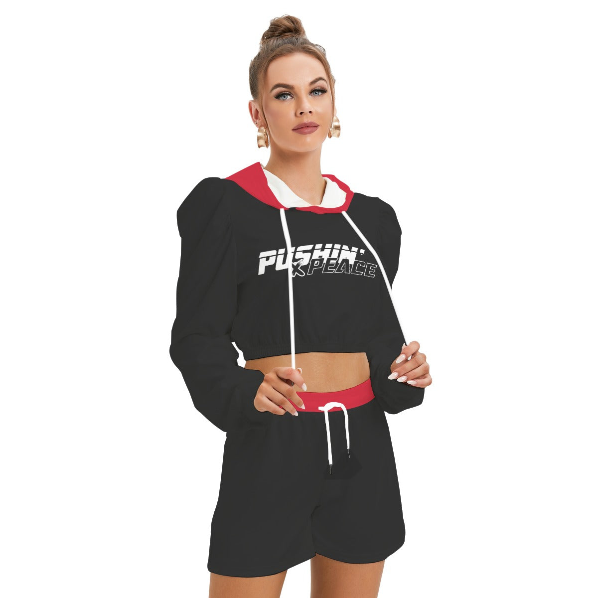 "Pushin' X Peace" Women's Mirco Fleece Hoodie And Shorts Set