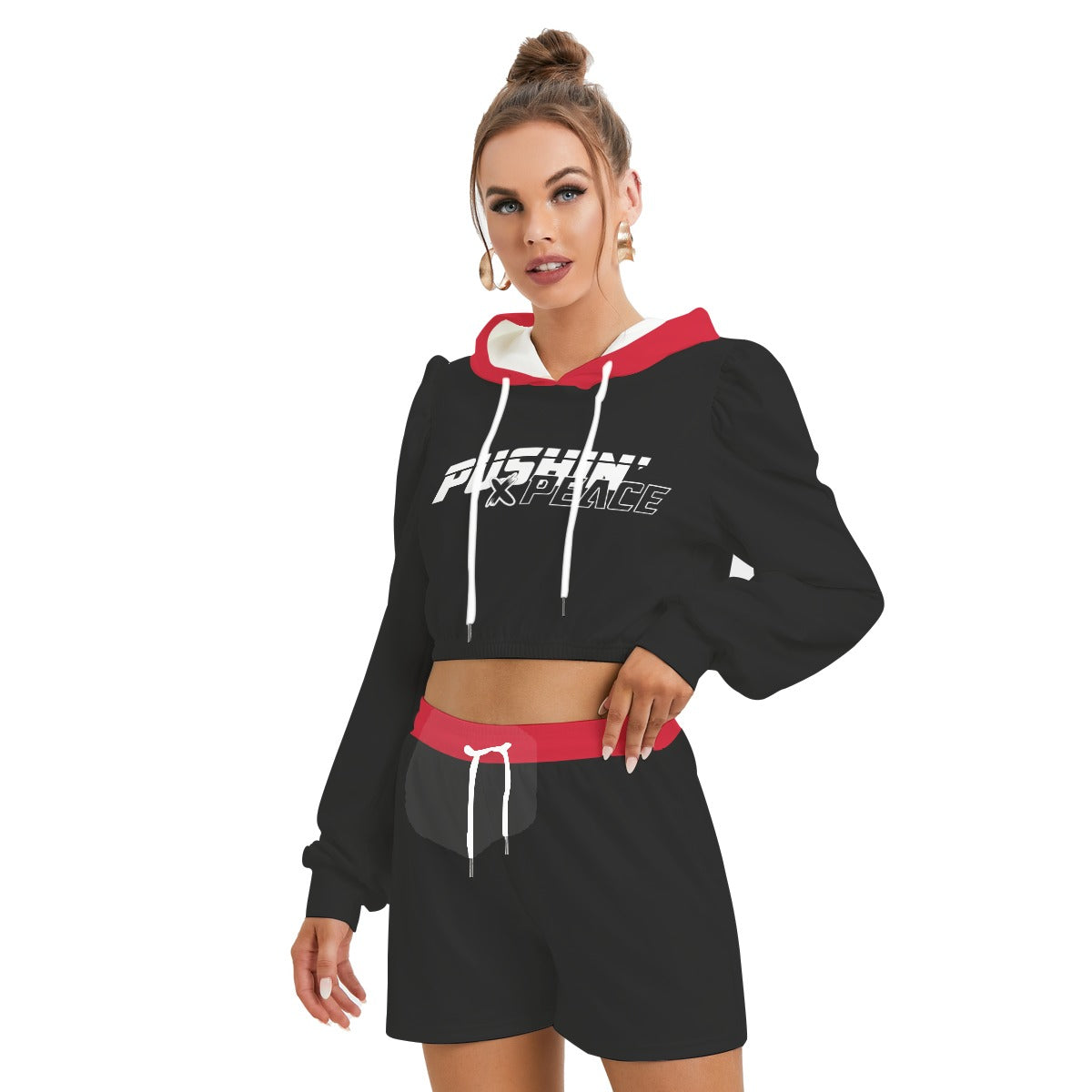 "Pushin' X Peace" Women's Mirco Fleece Hoodie And Shorts Set