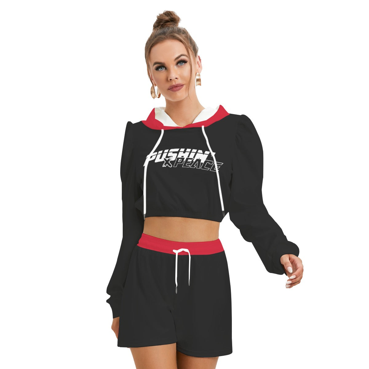 "Pushin' X Peace" Women's Mirco Fleece Hoodie And Shorts Set