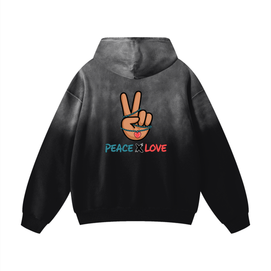 PeaceXlove Heavyweight Pure Cotton Handcrafted Monkey Wash Drop Shoulder Oversized Hoodie